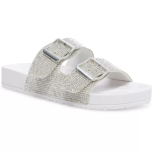 Madden Girl Teddy Rhinestone Womens Slip On Slide Flat Sandals