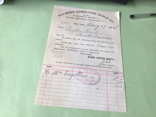 New York Wilmore Computing Scale Company  1902 Receipt  52365