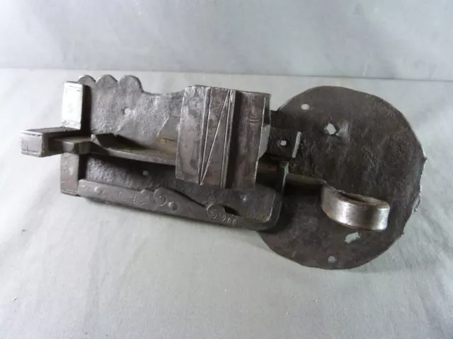 Large French Antique wrought iron lock with its key, 18th century Manor lock
