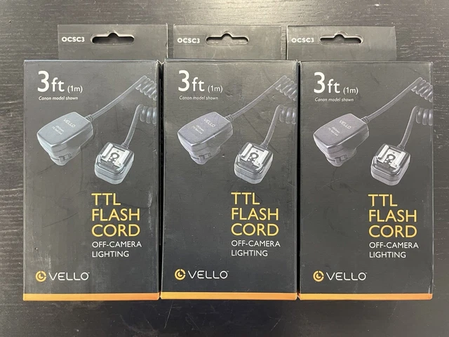 Lot of 3 Vello TTL-Off-Camera 3ft Flash Cord for Canon EOS SLR - Model OCSC3