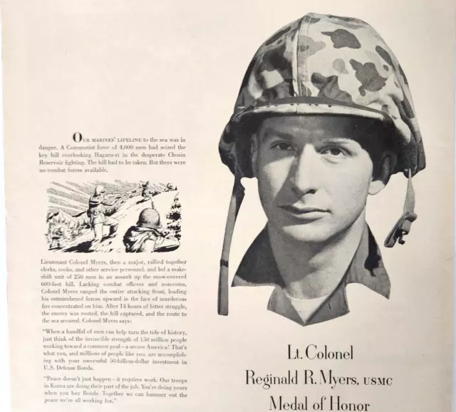 Medal Of Honor Reginald Myers USMC Vintage 1953 Magazine Print