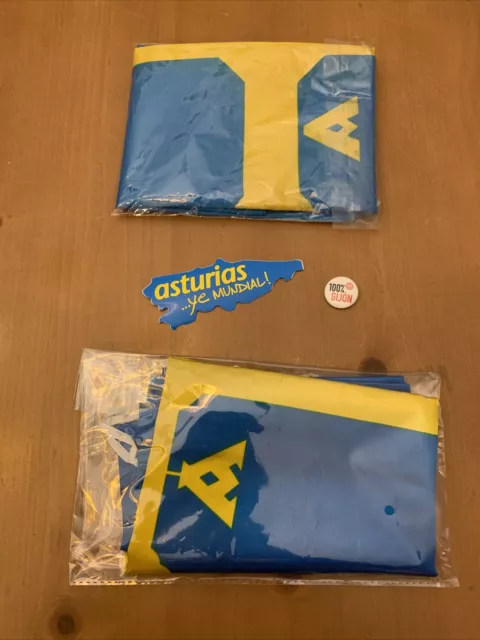 Lot of (2) Spain Asturias Flags, decal and pin