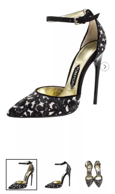 Tom Ford Heels d'Orsay black gold late embroidered heels pump 37