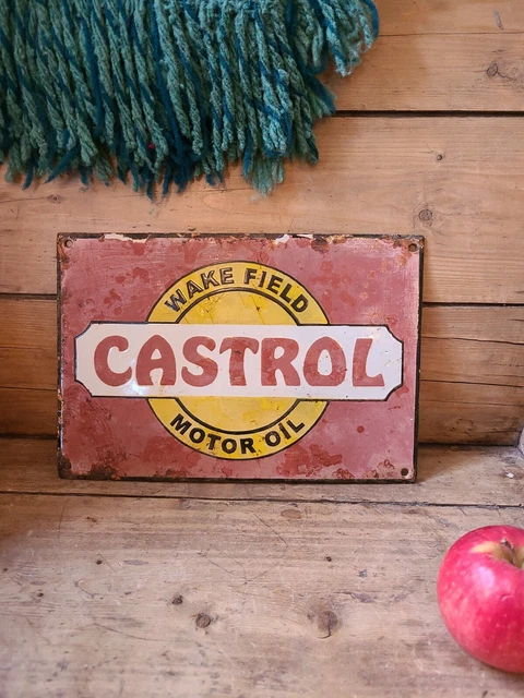 WAKEFIELD CASTROL MOTOR Oil Enamel Advertising Sign £140.00 - PicClick UK