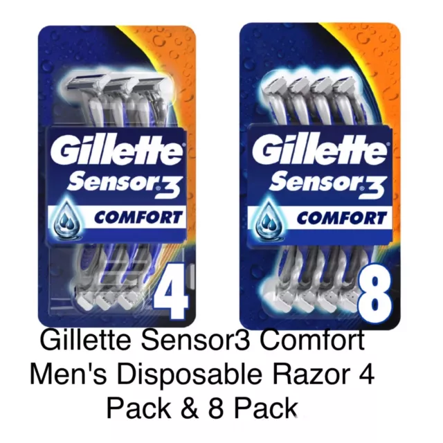 Gillette Sensor 3 Disposable Razor 4 Pack & 8 Pack Free Posting Same Day