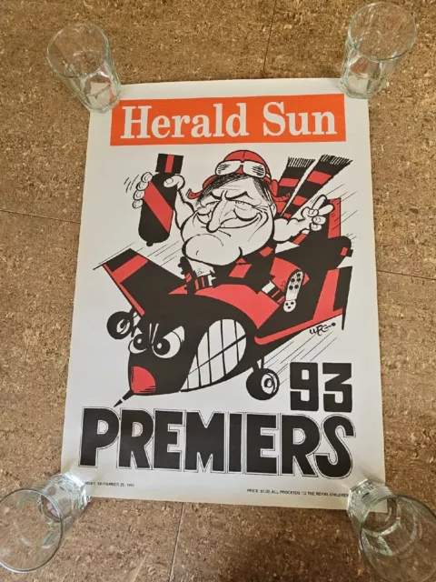1993 Essendon Bombers WEG AFL / VFL Premiership Poster Herald-Sun - Very Good