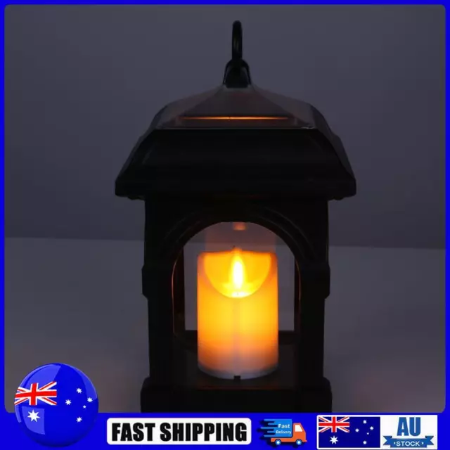 Candle Lantern Solar LED Light Waterproof Home Hang Lamp (Black)