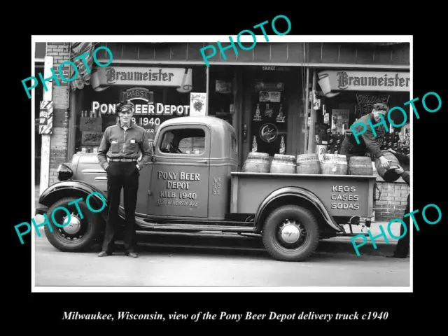 OLD 8x6 HISTORIC PHOTO OF MILWAUKEE WISCONSIN THE PONY BEER DEPOT TRUCK c1940