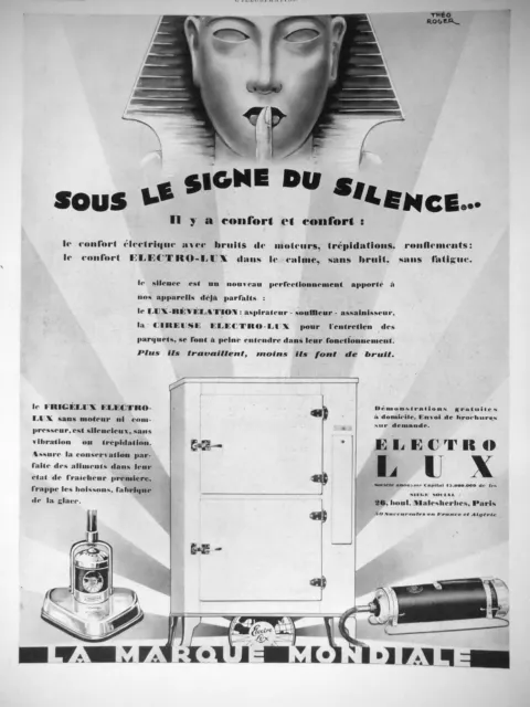 PUBLICITÉ 1931 ELECTRO-LUX ASPIRATEUR SILENCIEUX - THÉO ROGER