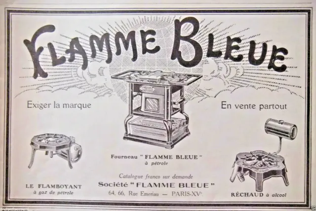 Publicité De Presse 1925 Fourneau Flamme Bleue Réchaud A Alcool - Advertising