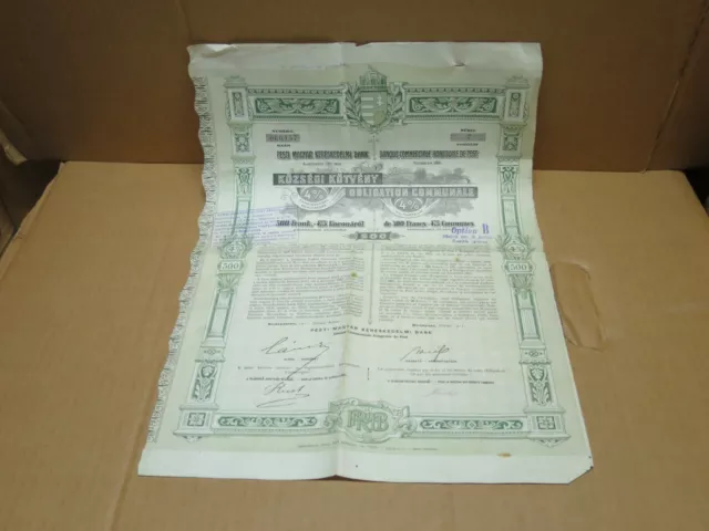 HONGRIE Banque Commerciale hongroise de PEST obligation de 500 francs 1911