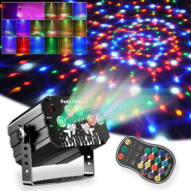Disco Party Lights - Sound Activated, RGB DJ Strobe Lights, 61 Patterns, Remote