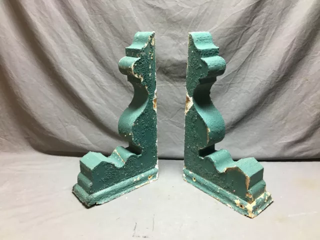 Pair Antique Wood Corbel Roof Bracket Victorian Shabby Green Vintage 797-20B