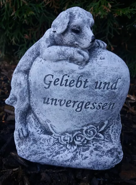 Grabschmuck Hund Haustier "Geliebt und unvergessen" Frostfest Steinguss Tiergrab