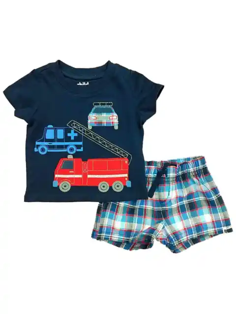 Carters Infant Boys Fire Truck Baby Outfit Police Car Shirt & Shorts Set