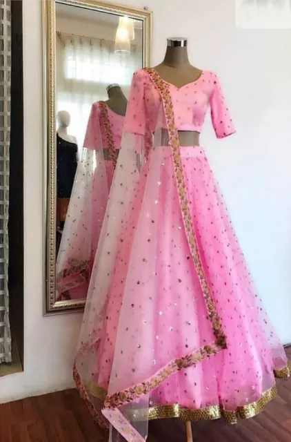 Indian Wedding Readymade Pink Net Lehenga Choli Designer Beautiful Bridal Dress