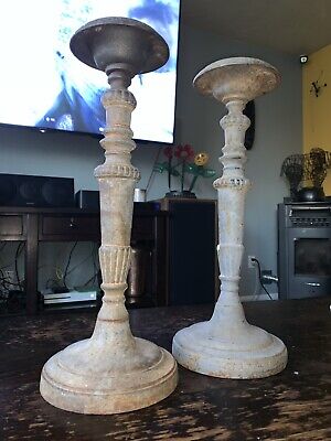Large Pair of Antique Ornate Cast Iron Candlesticks Candle Holders 8+ lbs. Each 3