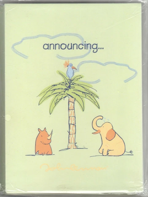 15 Baby Birth Announcements Boy Girl Green Animals Yoko Ono Lennon Signed Pastel