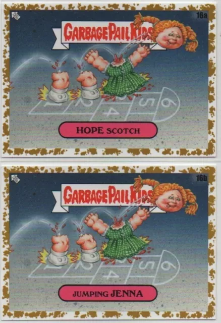 Garbage Pail Kids Late To School Hope Scotch & Jumping Jenna 16a&b Gold Pair /50