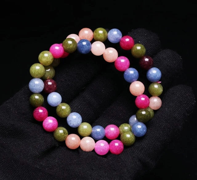 8mm 2pcs Natural Watermelon Tourmaline Crystal Women Beads Bracelet AAA