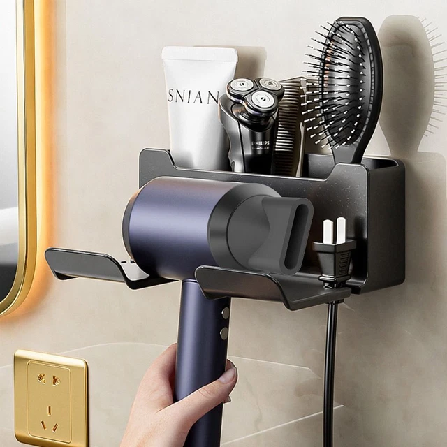 Soporte para secador de pelo Holde caja estante montado en pared estante de baño soporte de almacenamiento
