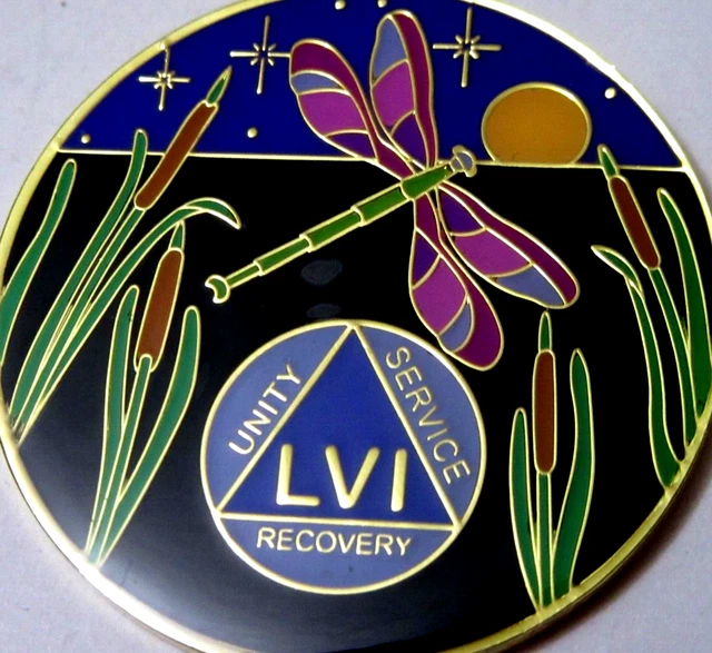 Moneda Medallón de 56 años DragonFly Alcohólicos Anónimos Oro Negro Azul DragonFly