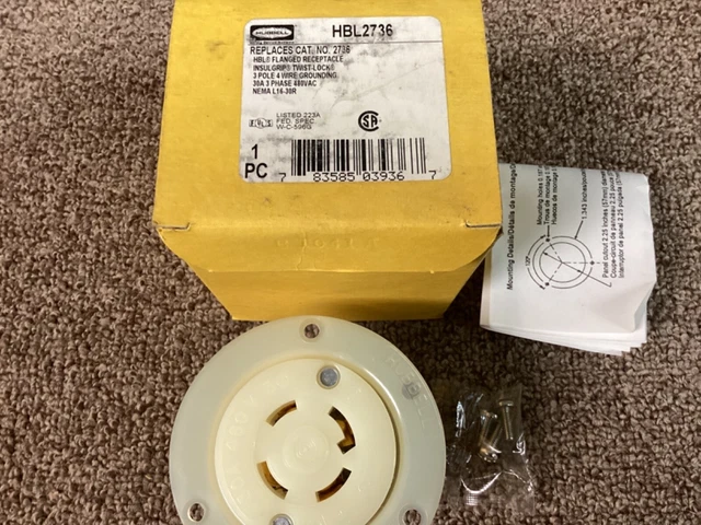 Hubbell HBL2736 Flanged Receptacle 30A 480V 3PH-NIB