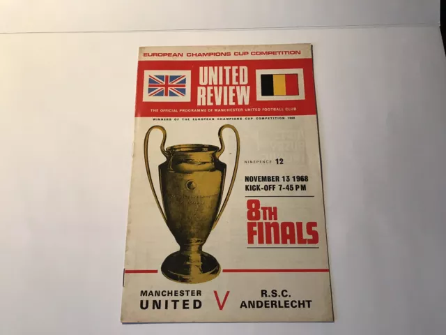 Man United v Anderlecht 1968 European Champions Cup  Football Programme