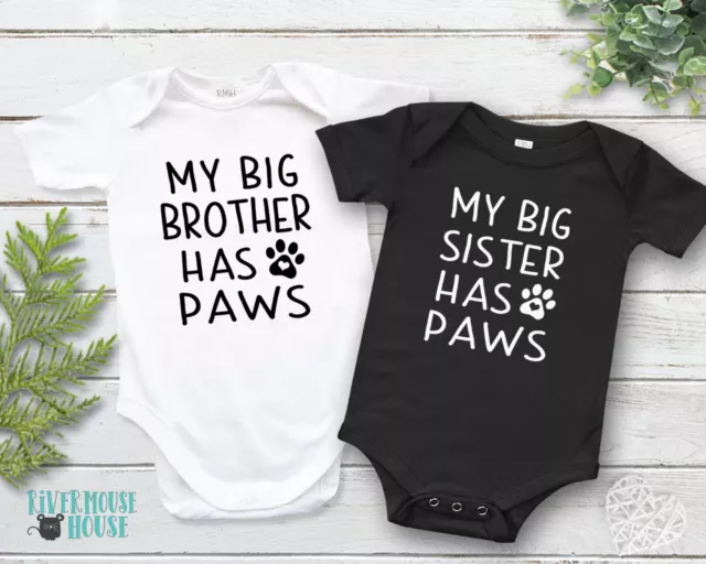 My Siblings Have Paws Baby Bodysuit, Personalised Dog Brother & Sister Romper