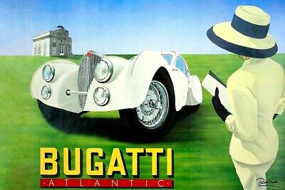 Poster Manifesto Locandina Pubblicità d'Epoca Stampa Vintage Automobili Bugatti