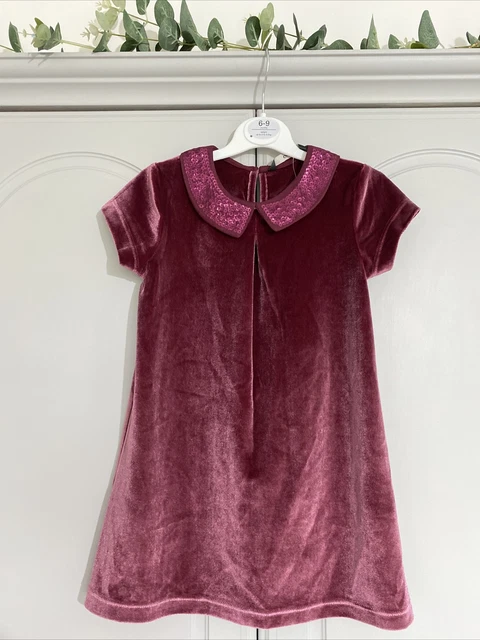 George Girls Dusky Pink Velour Cap Sleeve Sequin Party Dress Age 2-3 Years BNWT