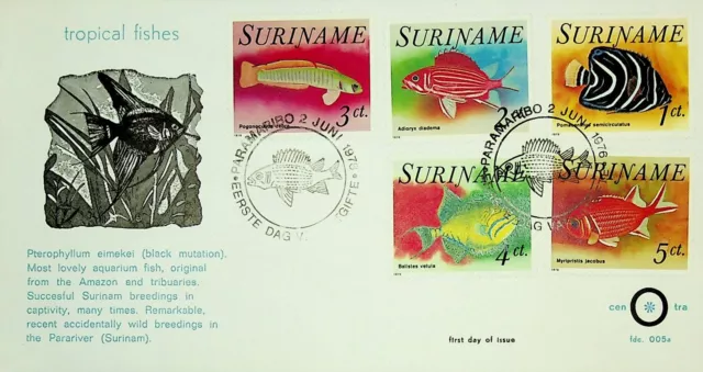 SURINAME 1976 TROPICAL FISHES ILLUSTRATED PARAMARIBO CANCELED FDC W/ 5v