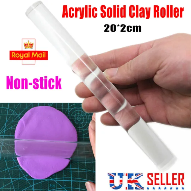 20cm Acrylic Solid Clay Roller Durable Stick Polymer Rolling Pin Tool Rod DIY UK