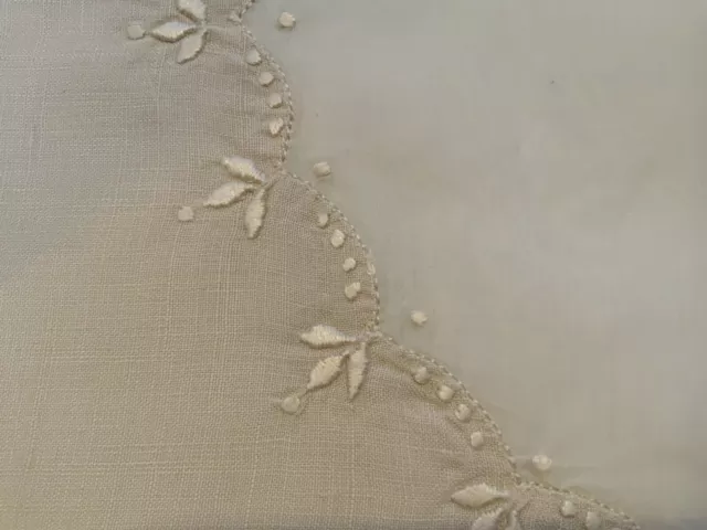 6 Vintage Madeira Linen & Organdy Hand Embroidered Placemats NOS