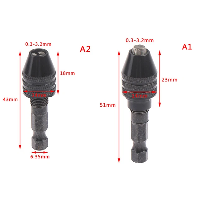 1/4 Mini Hexagonal Drill Adapter Converter Universal Multi Chuck With Rod BLKHAY