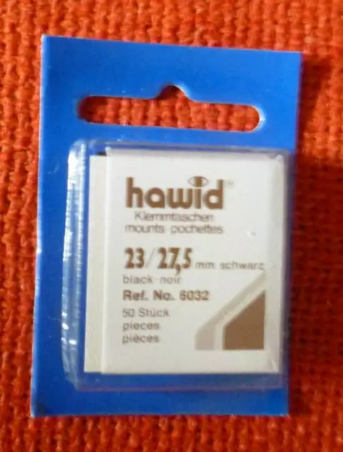 HAWID STAMP MOUNTS BLACK Pack of 50 Individual 23mm x 27.5mm - 6032