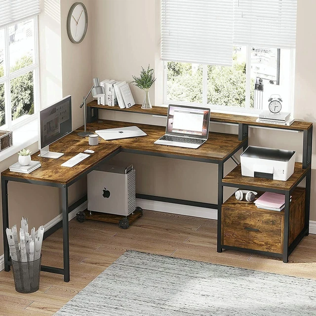 USED L SHAPED Computer Desk Home Office Workstation 66'' Computer
