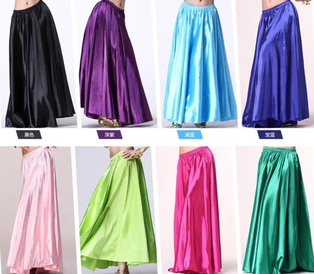 Adult Lady Shining Satin Long Skirt Swing Skirt Belly Dance Costumes Skirt dress