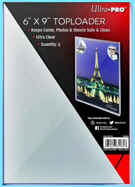 5 Ultra Pro 6x9 TOPLOADERS NEW Photo Sports Card Collectible Photo Sleeve Rigid