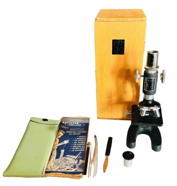 Perfect Microscope Model 802 In Box Complete No Slides Vintage Wood Box