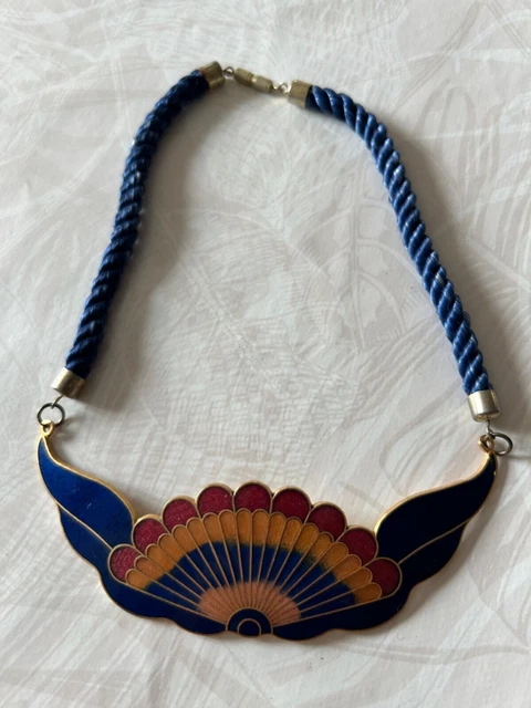 Collier Pendentif Michaela Frey Wien - Émaillé Vintage Années 70 - Style Vienna Secession