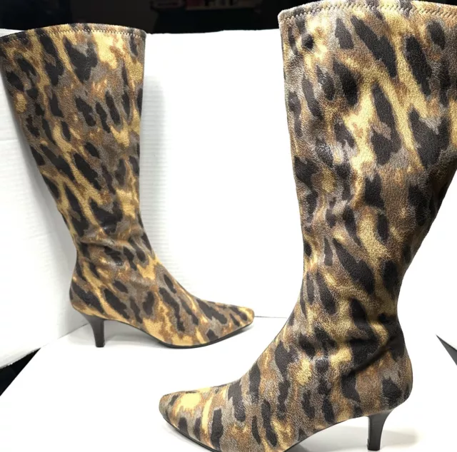 Leopard Print Boots Knee High Heeled Impo Stretch “NORRIS” Women’s Size 7.5 US
