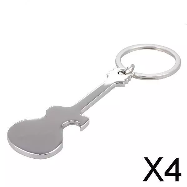 4X Guitar Shaped Beer Bottle Opener Keychain Key Ring Key Holder for Home Keys