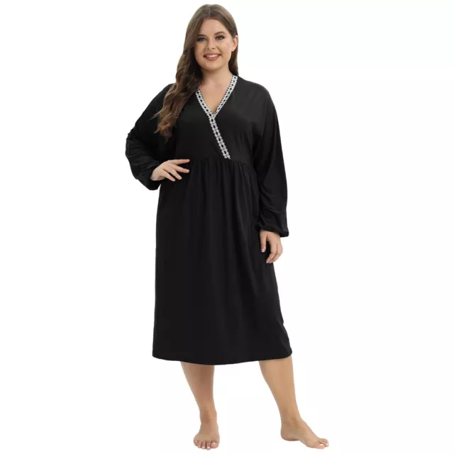 Women Long Sleeve Maternity Plus Size Nightgown Breastfeeding Nursing Nightdress