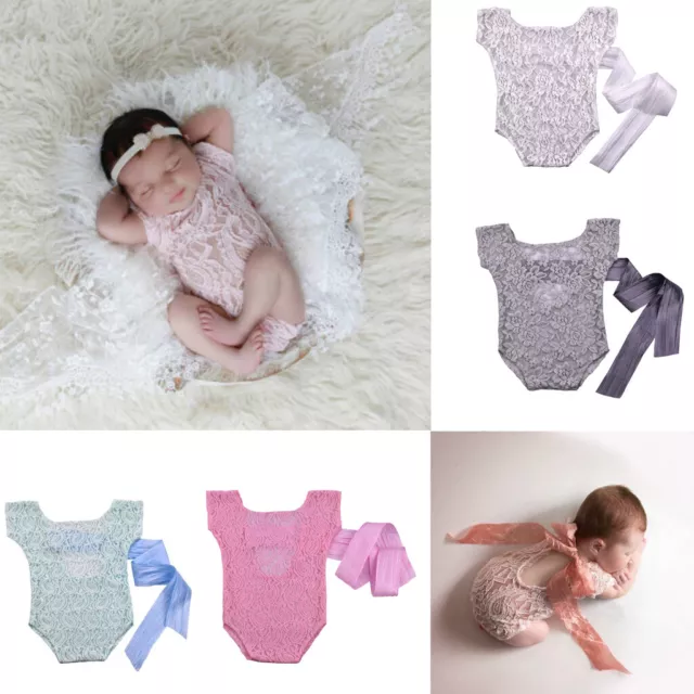 Neugeborenen Baby Mädchen Spitze Bowknot Body Strampler Outfit Kleidung Foto