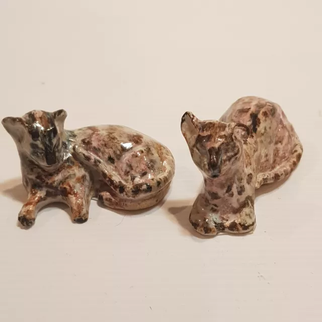 Pottery Cat Miniature Ceramic Figurine Kitten pair tiger Hand made glazed