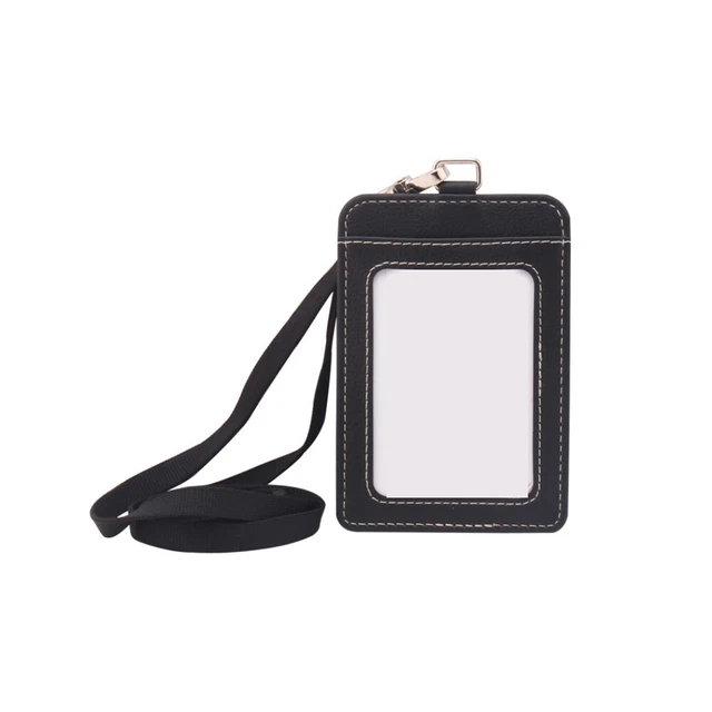 ID Badge Card Holder Pu Leather Vertical Clip Neck Strap Lanyard Necklace Case #