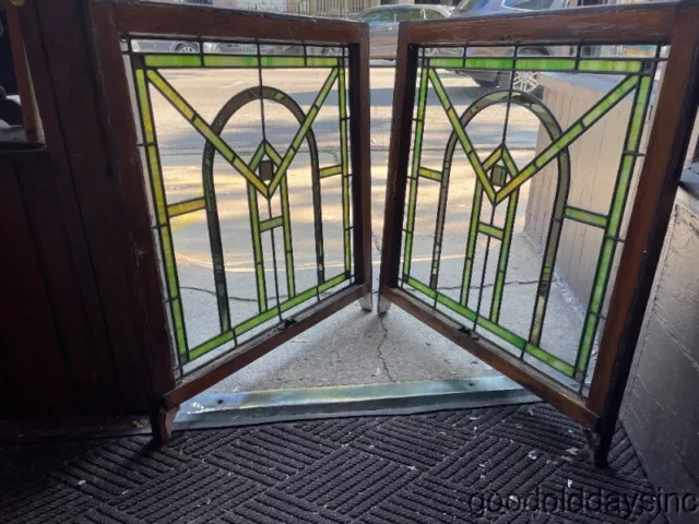 Pair of Antique 1920's Chicago Bungalow Style-Stained Leaded Glass Window 32"30"