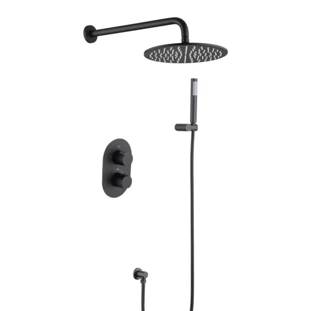 10" Rainfall Shower Head Thermostatic Complete Shower System Matte Black