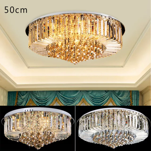 Modern Crystal Chandelier Luxury Round LED Ceiling Light Flush Mount Light 50cm